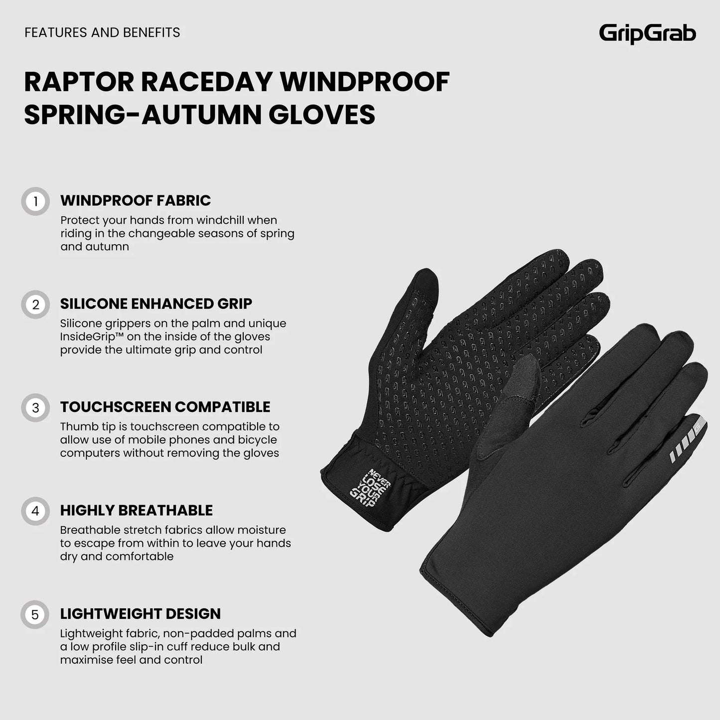 GRIPGRAB RAPTOR RACEDAY WINDPROOF SPRING AUTUMN Handschoenen Zwart