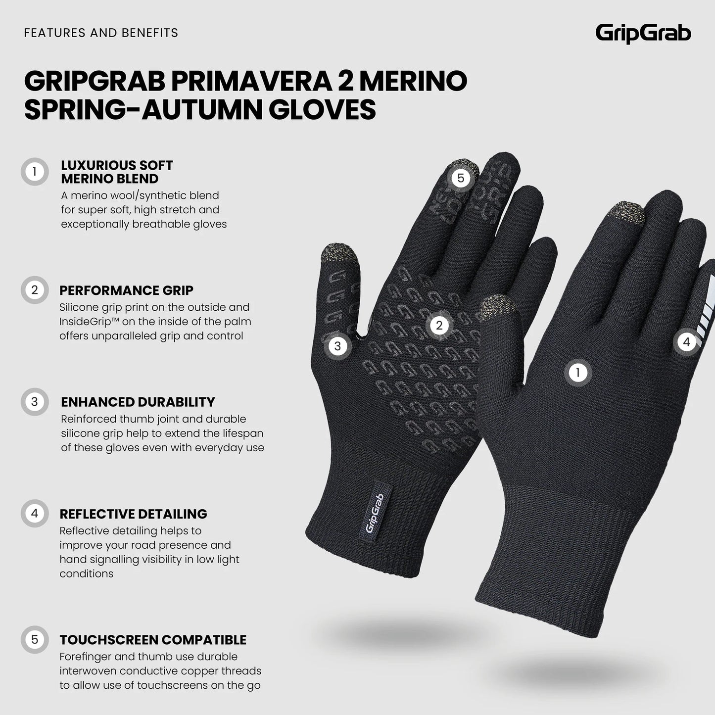 PRIMAVERA 2 MERINO SPRING AUTUMN Handschoenen Zwart