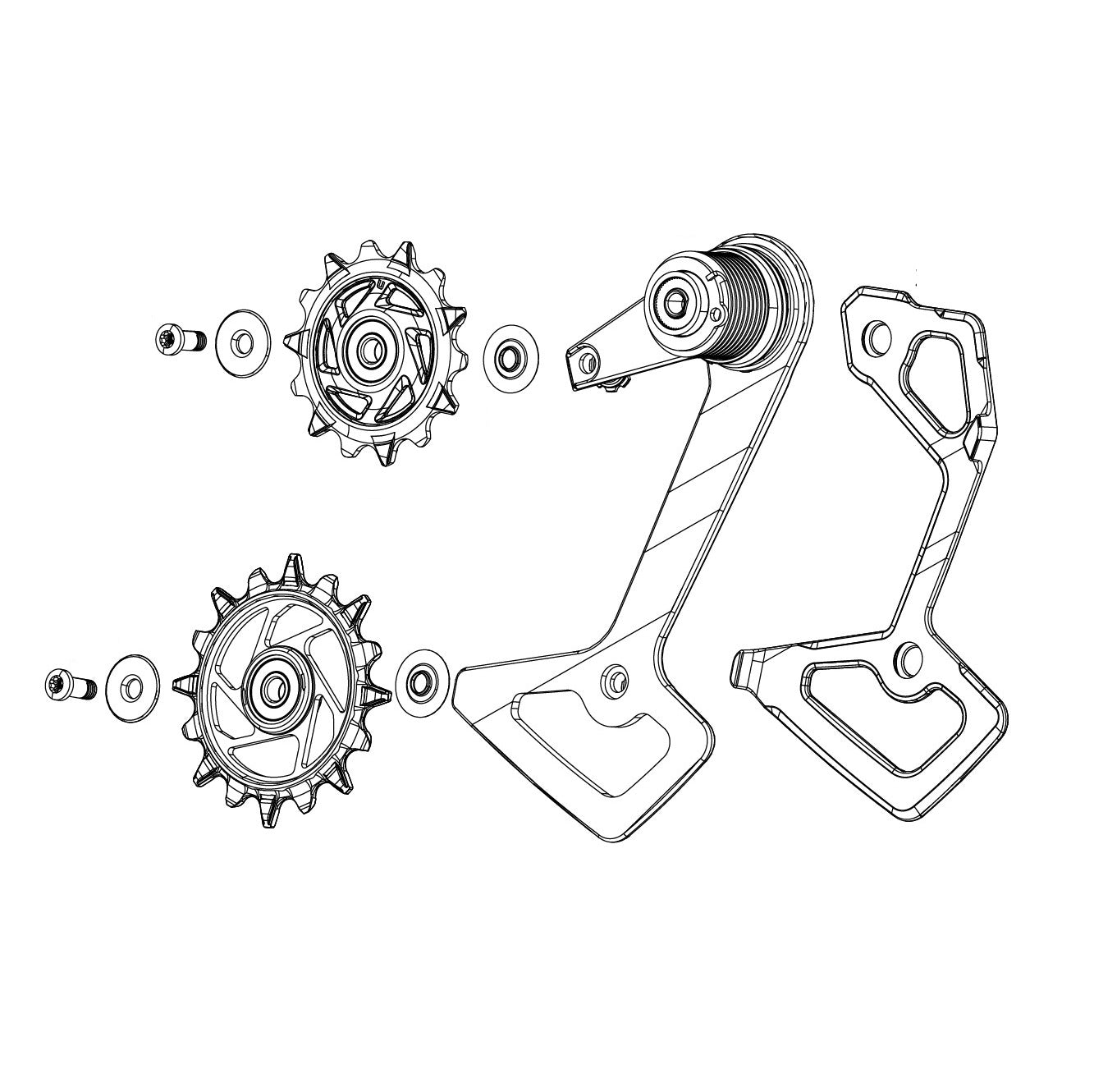 SRAM RED XPLR AXS E1 Achterderailleurkooi en wieltjes