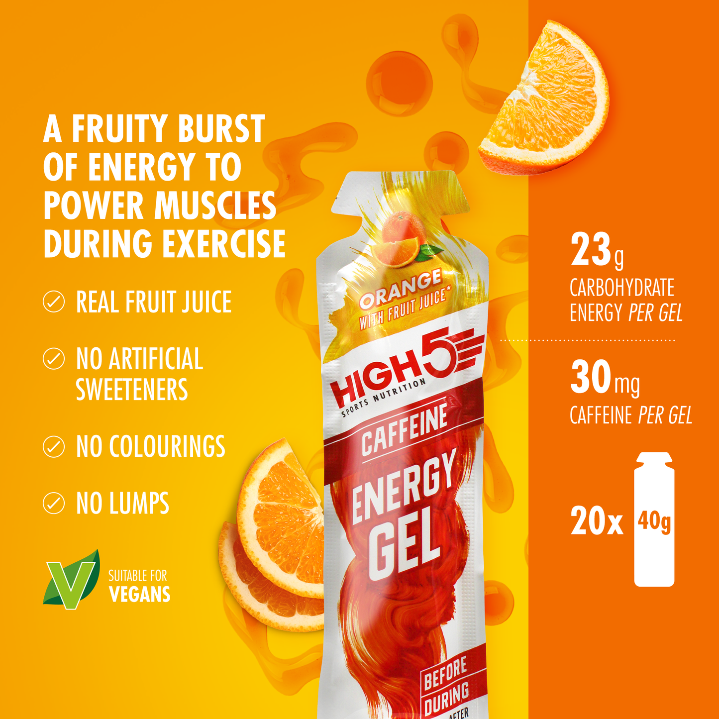 High5 ENERGY GEL Cafeïne (40g) Oranje