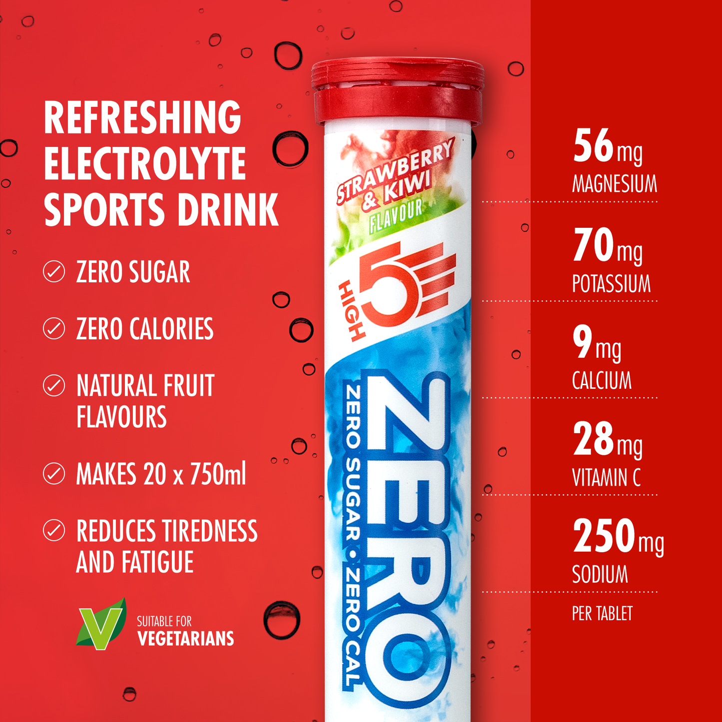 Hydraterende elektrolyten tabletten High5 ZERO (x20) Aardbei Kiwi