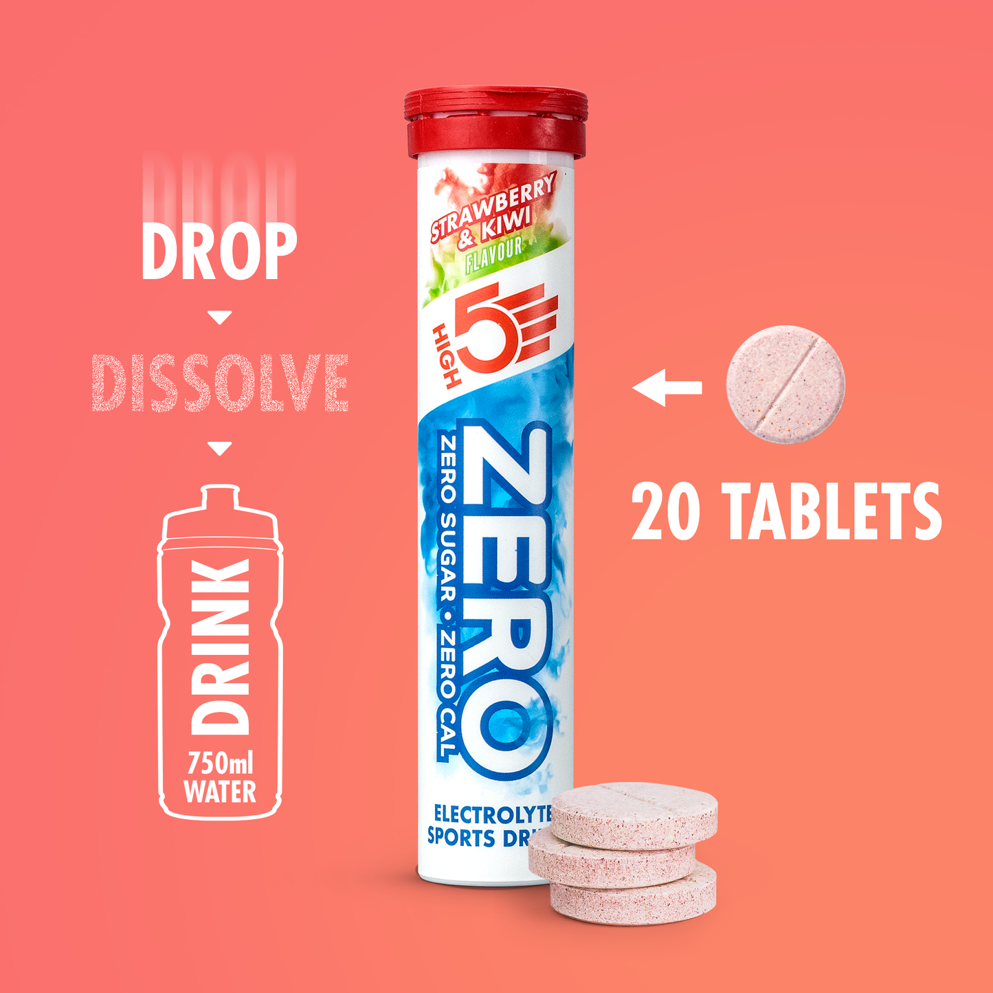 Hydraterende elektrolyten tabletten High5 ZERO (x20) Aardbei Kiwi