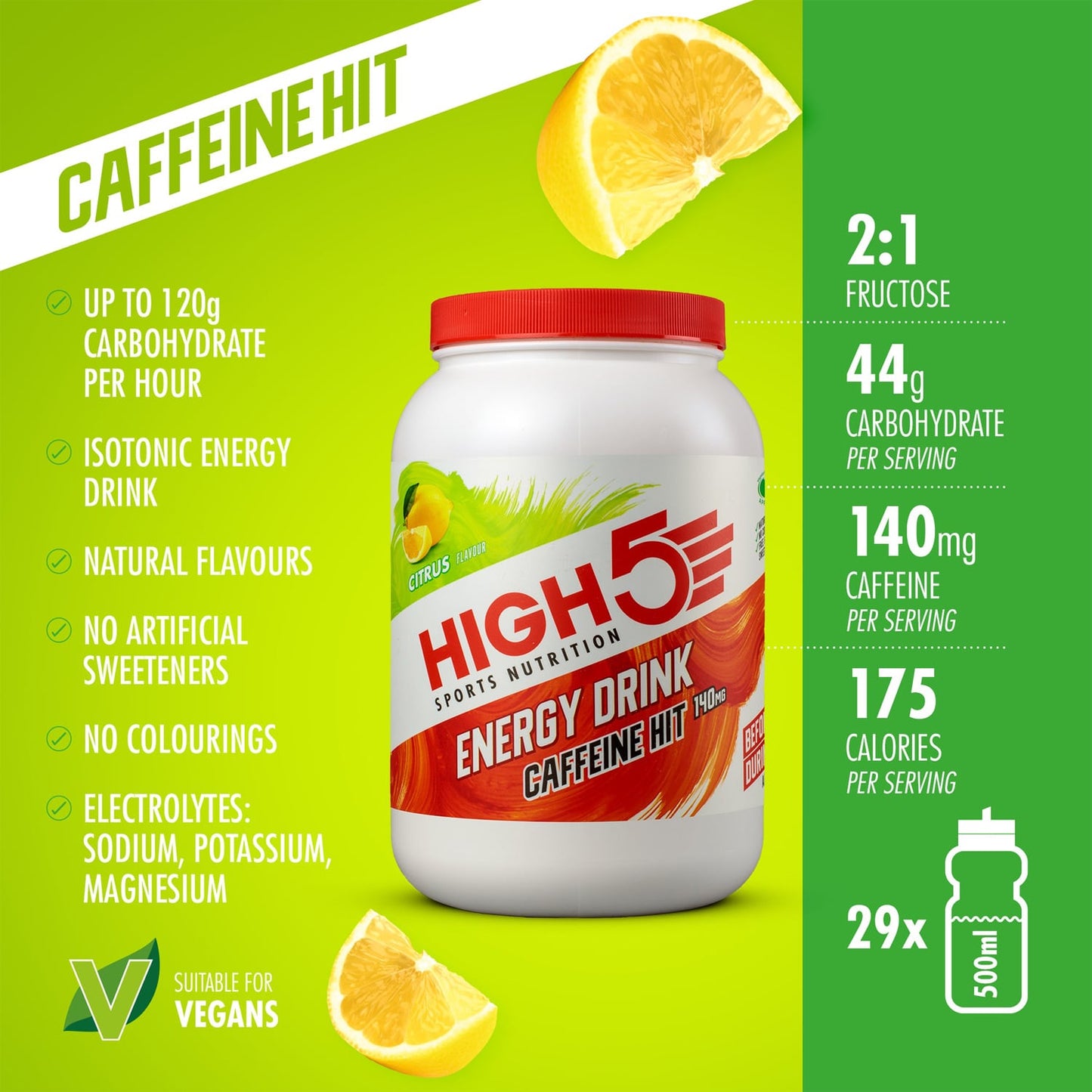 Boisson Énergétique HIGH5 ENERGY DRINK CAFFEINE HIT (1.4kg) Citron
