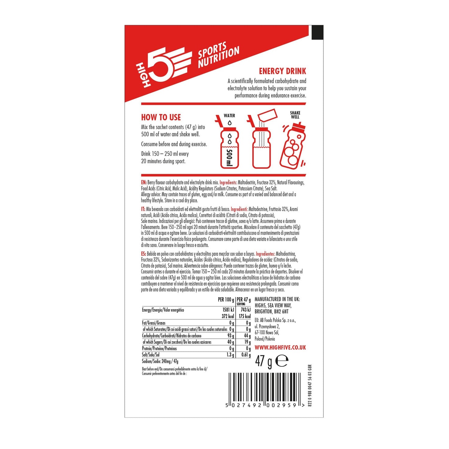 Energiedrank High5 ENERGY DRINK (47g) Rode vruchten