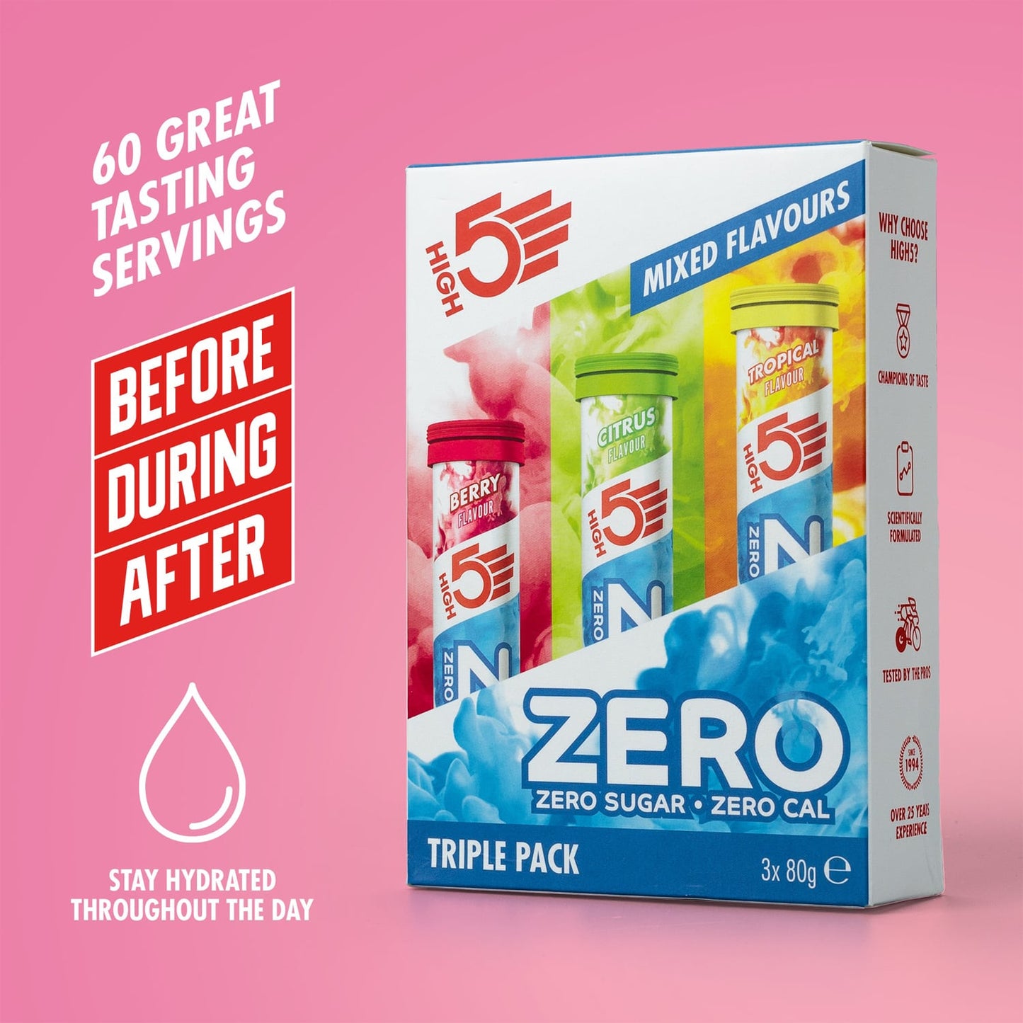 3x20 pak High5 ZERO hydratatie elektrolyten fruit rood/citroen/tropisch zuigtabletten