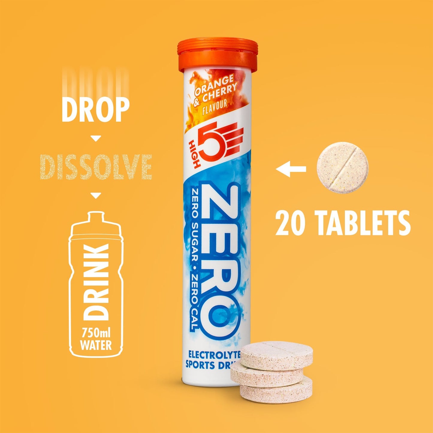 Pastilles d'Hydratation Electrolytes HIGH5 ZERO (x20) Orange et Cerise