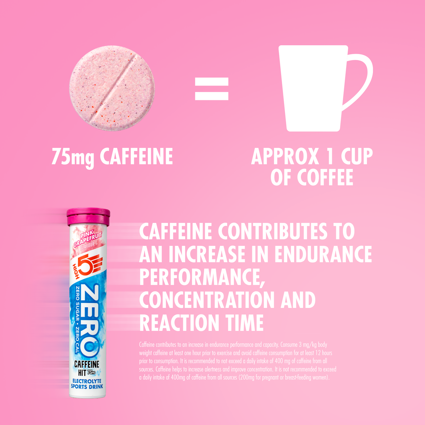 HIGH5 ZERO Hydratation Electrolyte avec Caffeine (20 Pastilles) Pamplemousse Rose