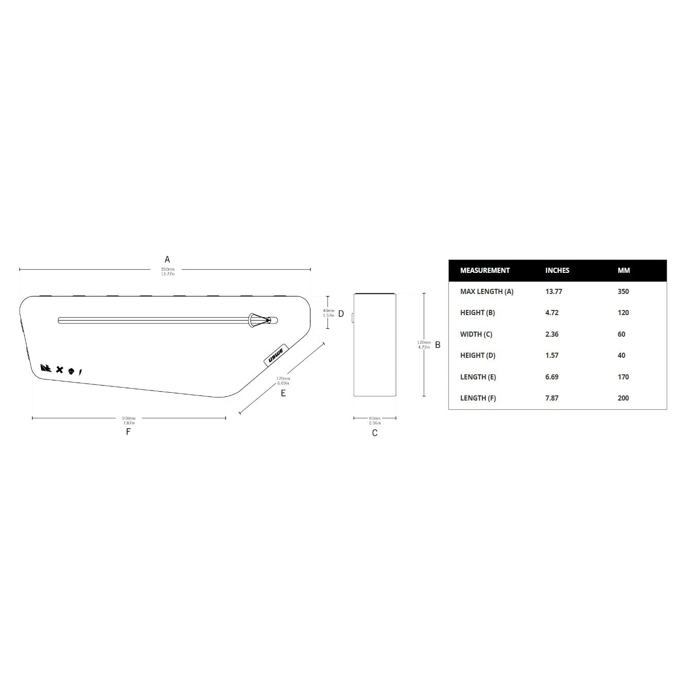 Sacoche de Cadre USWE FRAME TUBE LARGE 2.6 L Noir