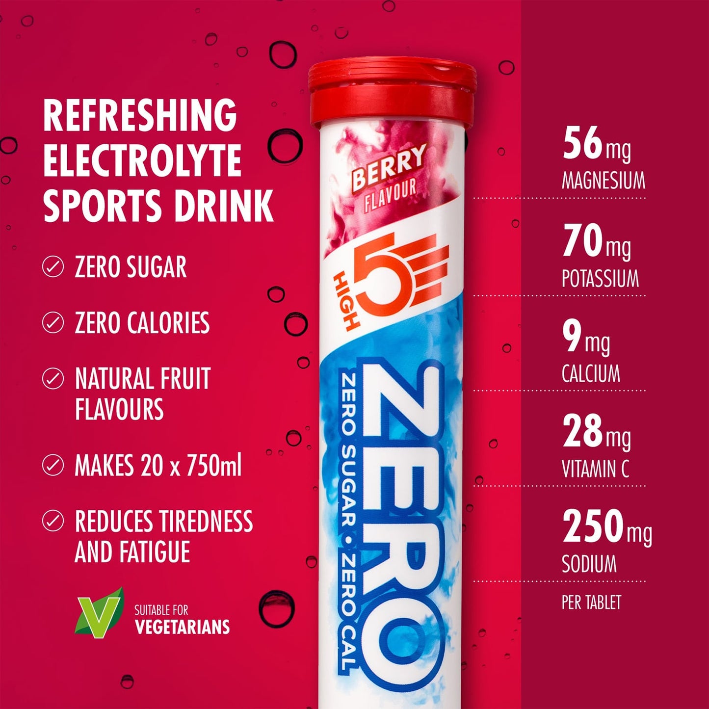 High5 ZERO elektrolyten hydratatie (20 tabletten) fruit rood