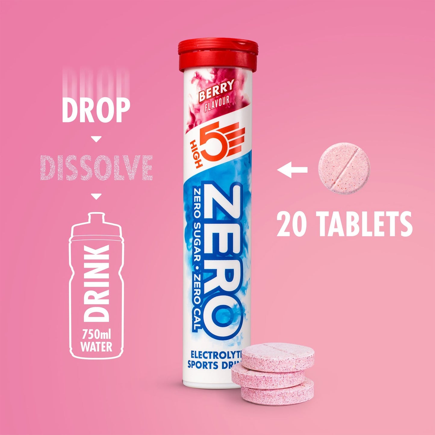 High5 ZERO elektrolyten hydratatie (20 tabletten) fruit rood