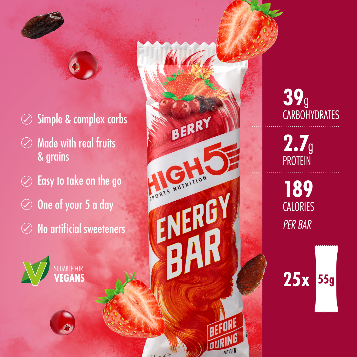 HIGH5 ENERGY BAR (55g) Rode vruchten