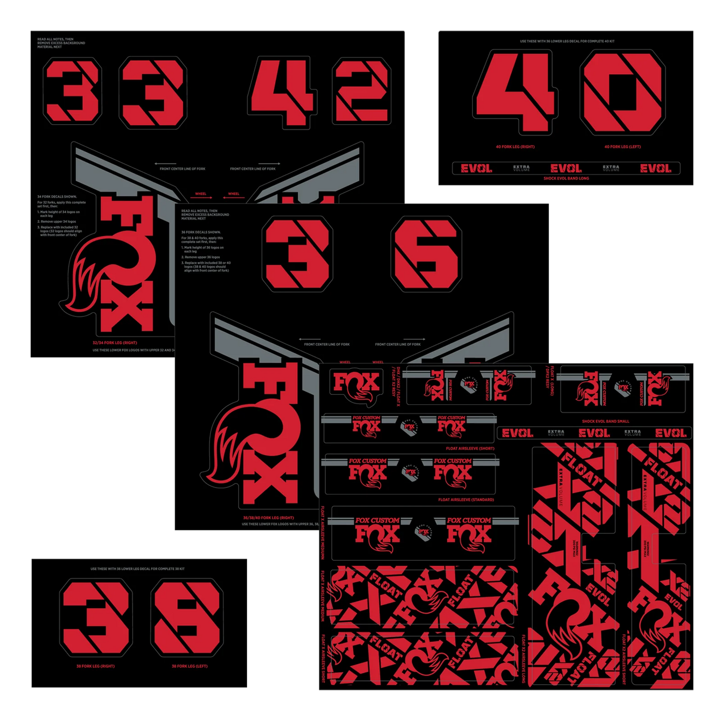 FOX vork- en schokdemperstickerset rood