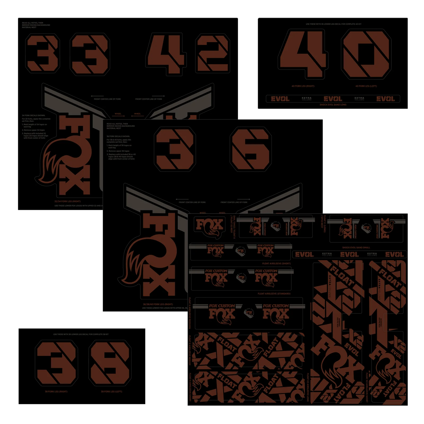 Kit stickers FOX Fourche et Amortisseur Marron