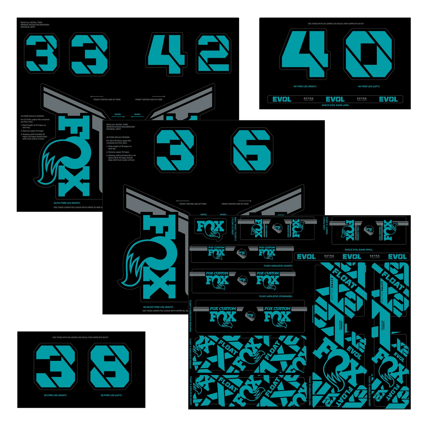 Kit Stickers FOX Fourche et Amortisseur Turquoise