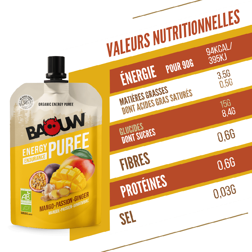 Purée Energétique BAOUW Bio Recette Mangue/Passion/Gingembre (90g)