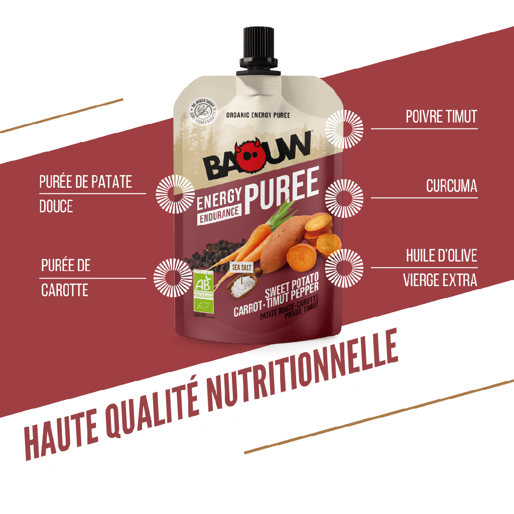 Purée Energétique BAOUW Bio Recette Salée Patate Douce/Carotte/Poivre (90g)