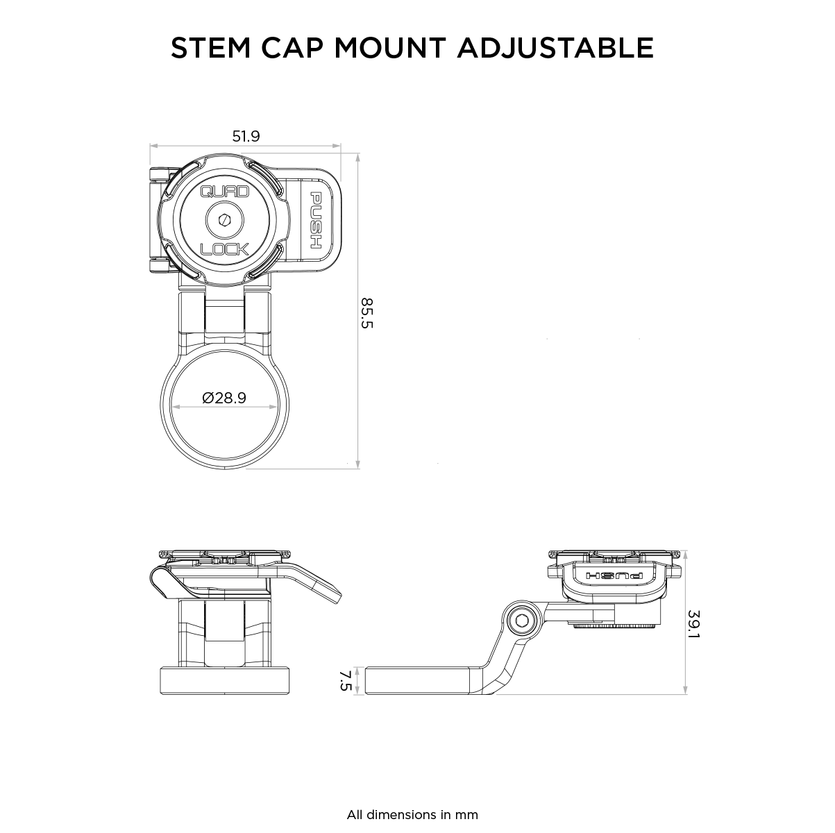 QUADLOCK OUT CAP MOUNT VERSTELBARE steelmontagebeugel