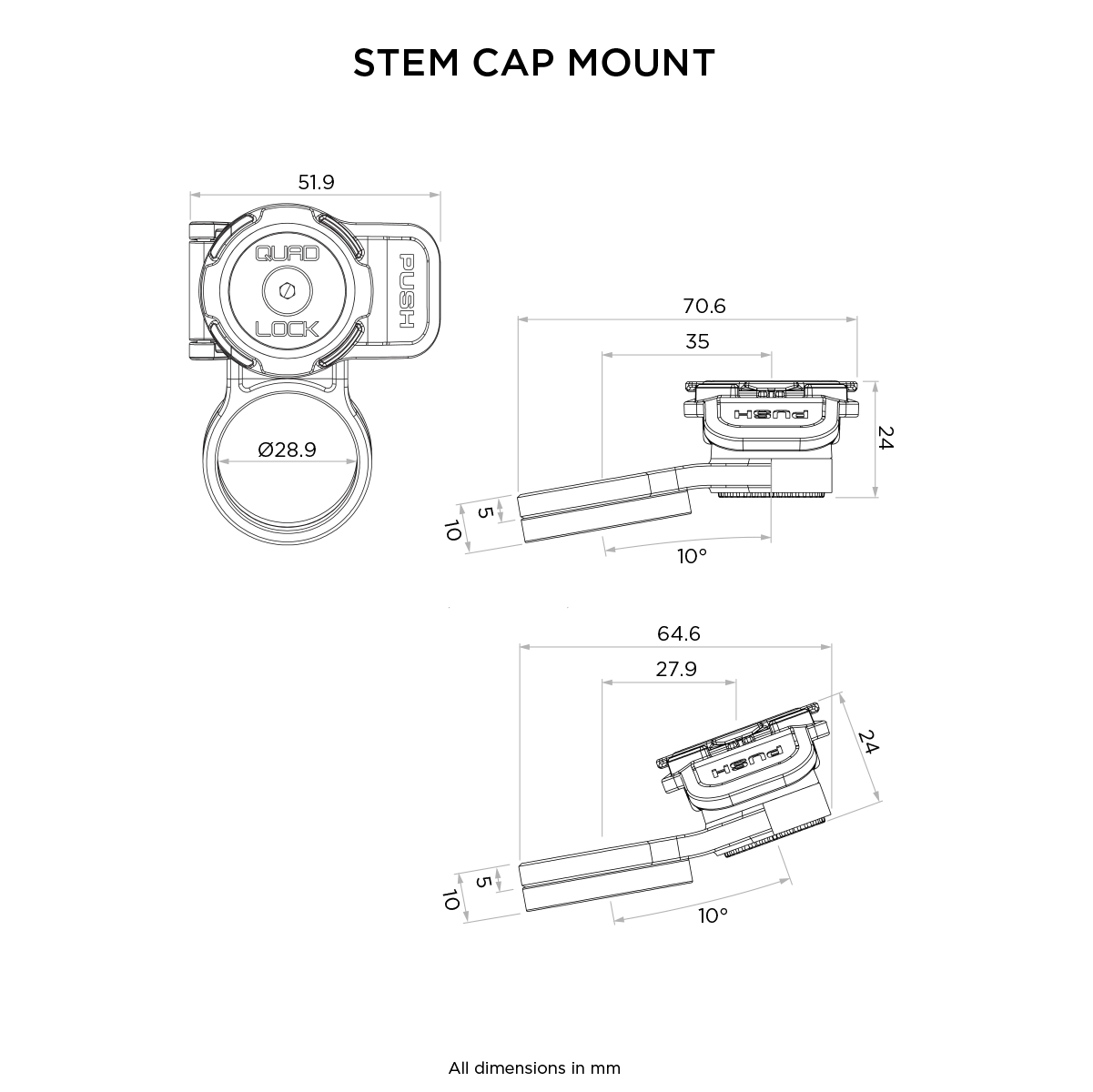 QUADLOCK OUT CAP MOUNT PRO beugel voor steelmontage