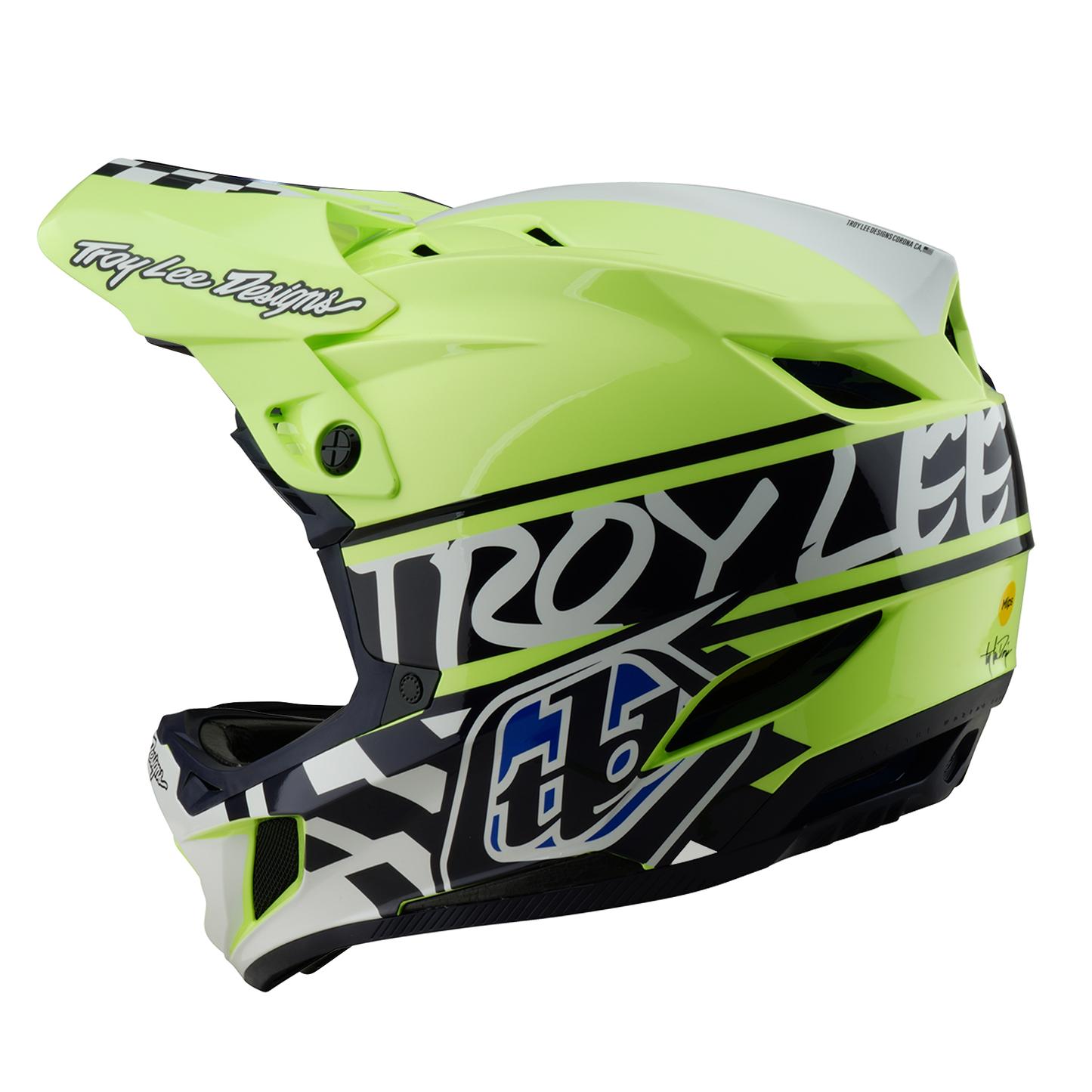 MTB Helm Troy Lee Design D4 POLYACRYLITE MIPS FIFTY 50 Geel/Blauw