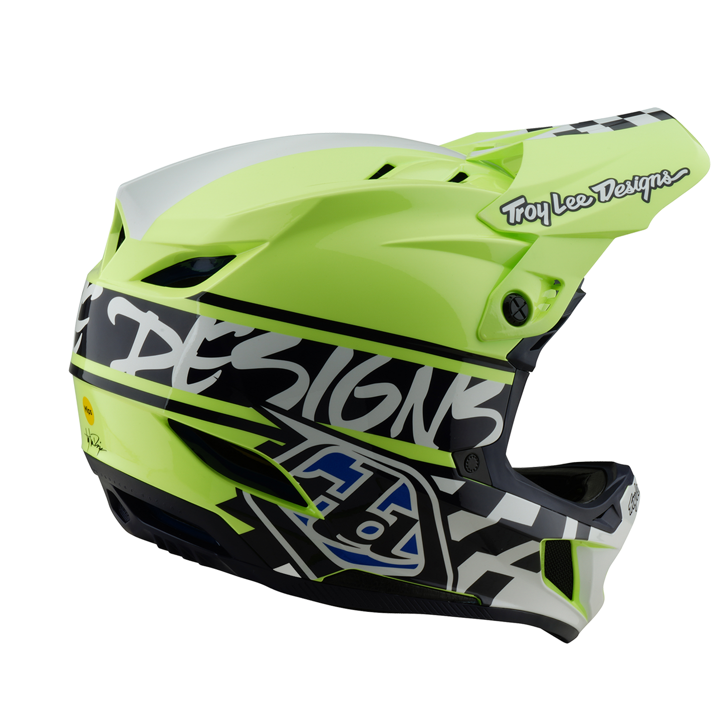 MTB Helm Troy Lee Design D4 POLYACRYLITE MIPS FIFTY 50 Geel/Blauw