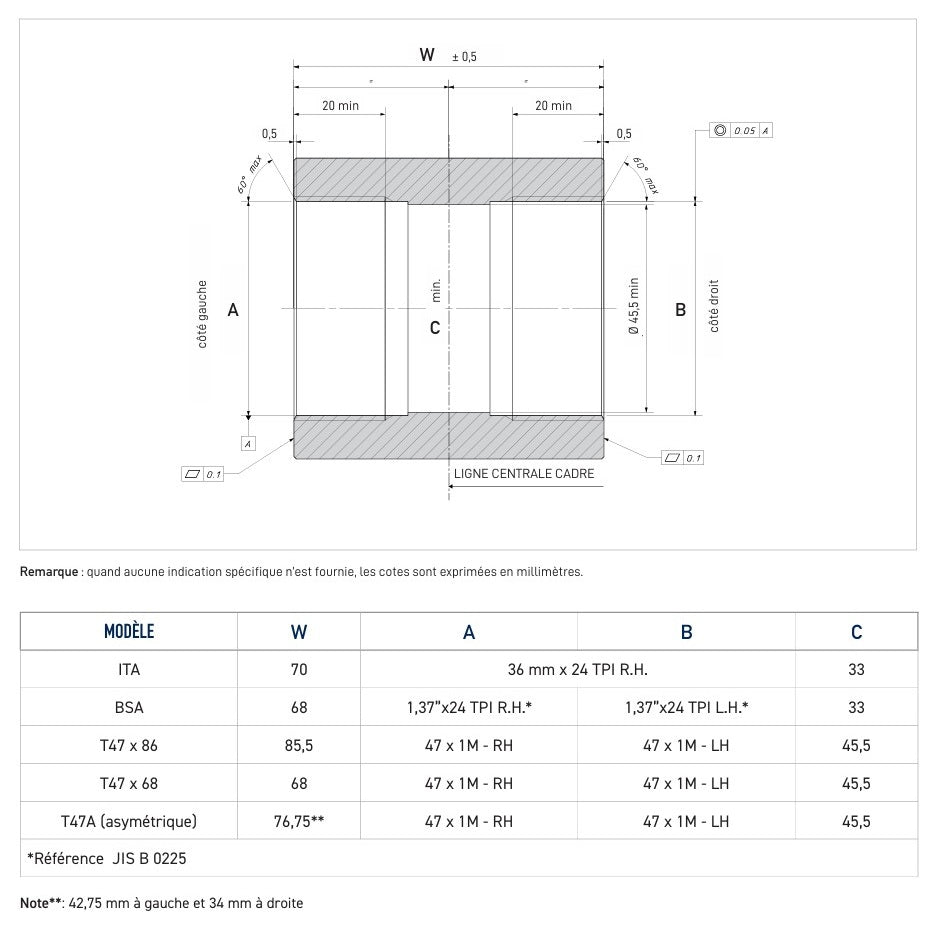 Boîtier de Pédalier Externe CAMPAGNOLO QCK-TECH T47A Asymétrique