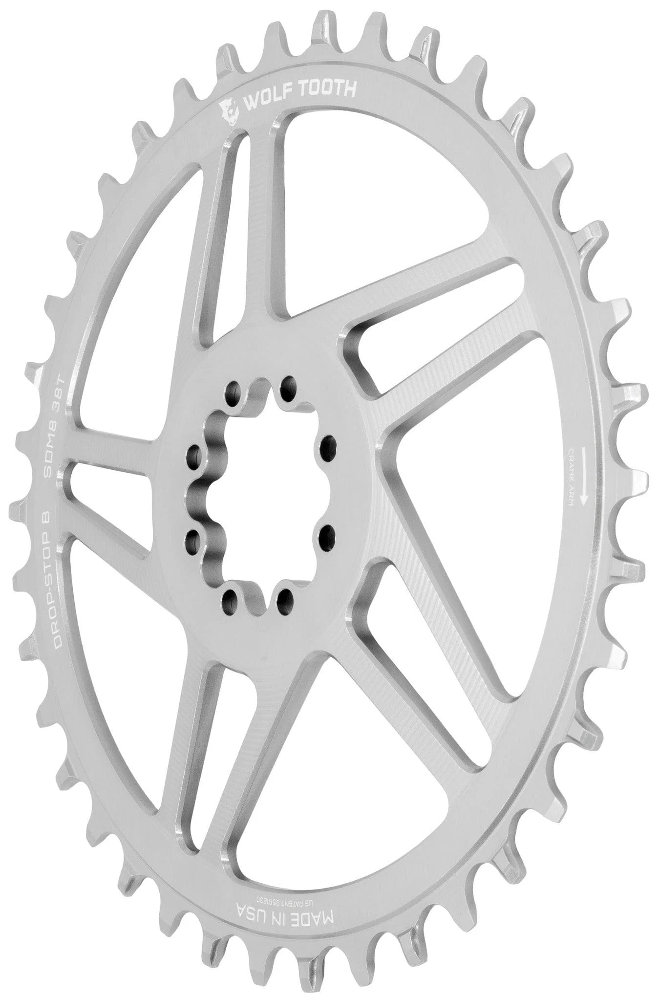 WOLF TOOTH GRAVEL Direct Montage SRAM 8 Gats Ruw Zilver Mono Kettingblad