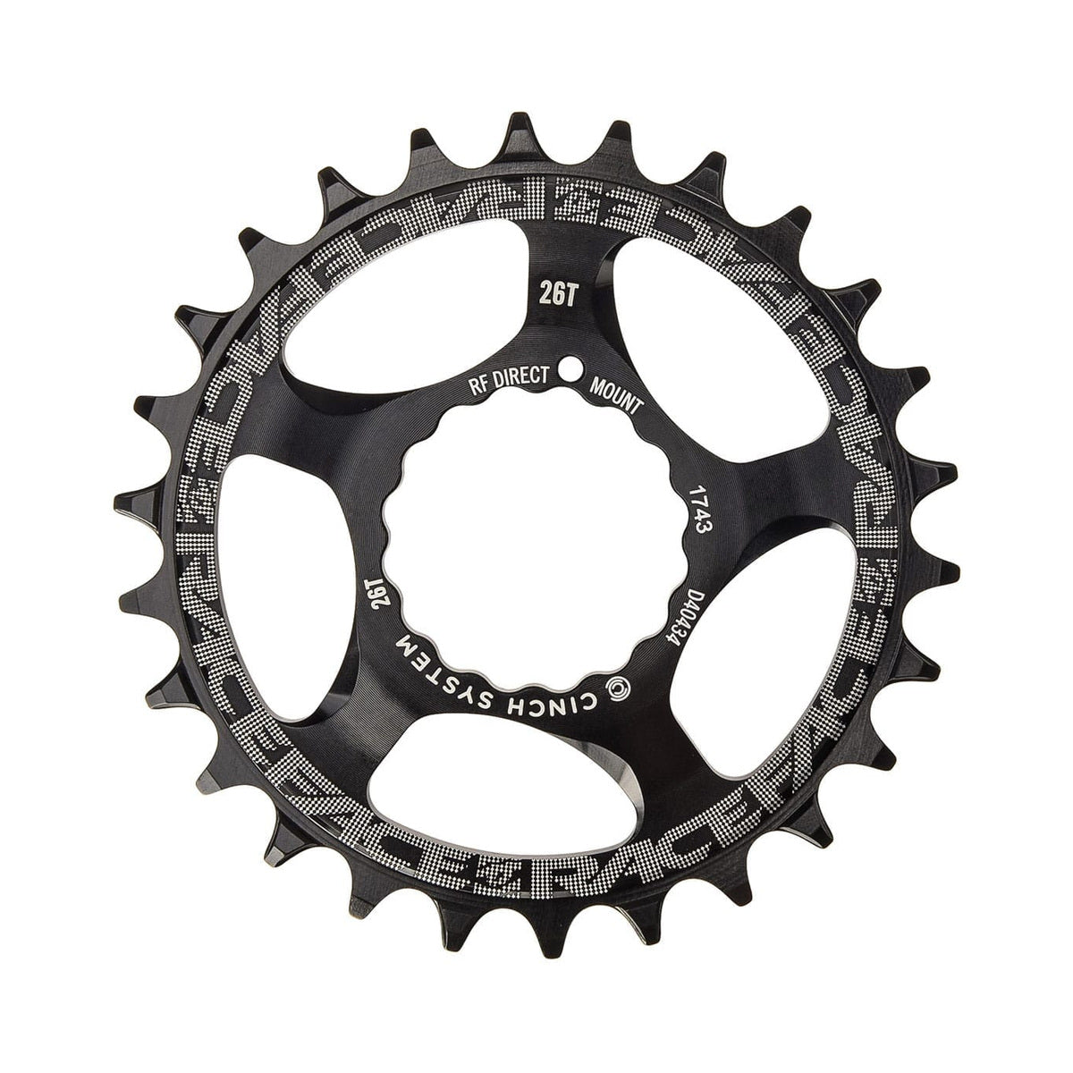 Plateau Mono RACE FACE NARROW WIDE 9/10/11/12V Cinch Direct Mount Noir — vue du plateau sur fond blanc