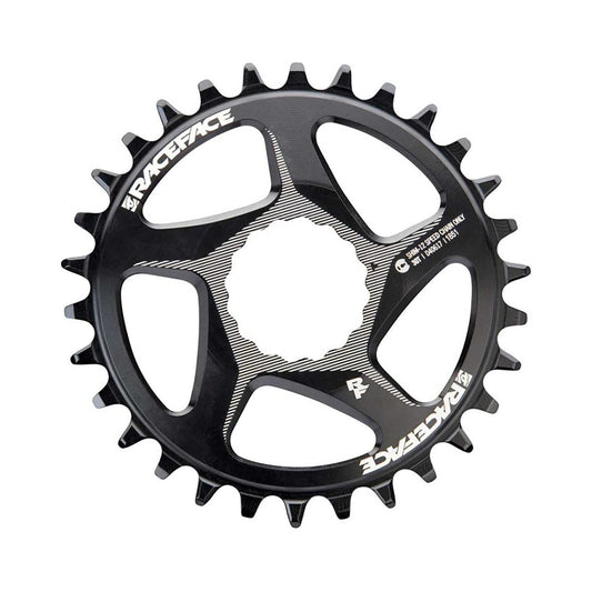 Enkel kettingblad RACE FACE 12-speed Direct Mount SHIMANO-compatibel zwart — kettingblad tegen een witte achtergrond