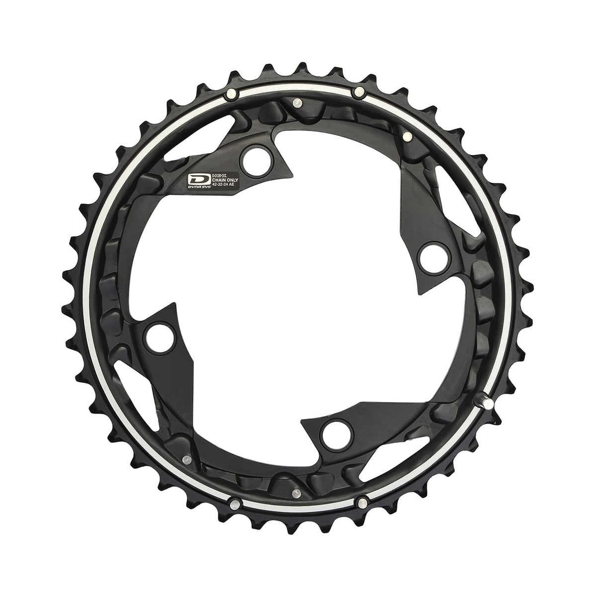 Buitenblad SHIMANO DEORE M610 10-speed, 4-gaats, 104 mm — kettingblad tegen witte achtergrond