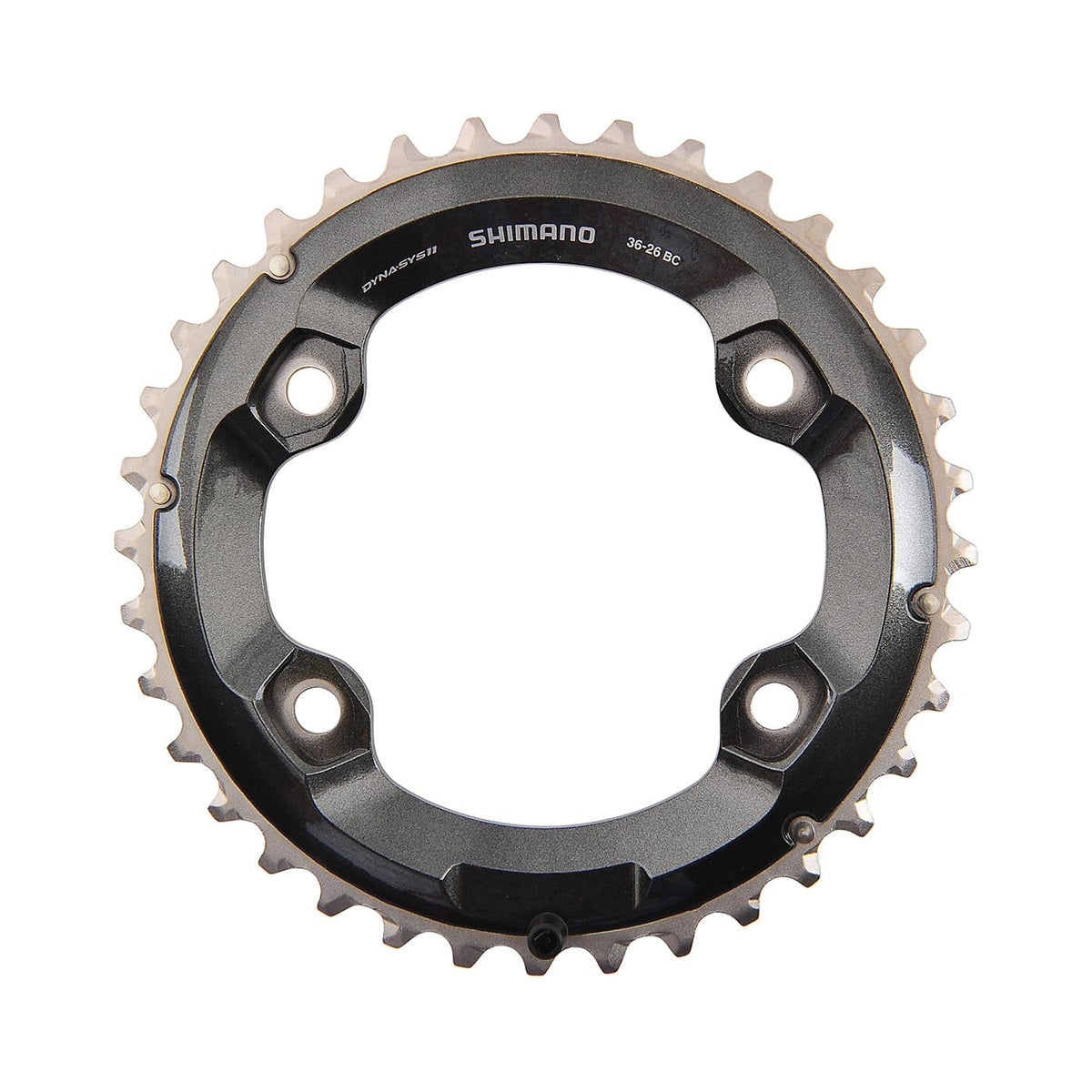 Buitenblad SHIMANO XT M8000 11-speed dubbel, 4-gaats, 96 mm — kettingblad tegen witte achtergrond