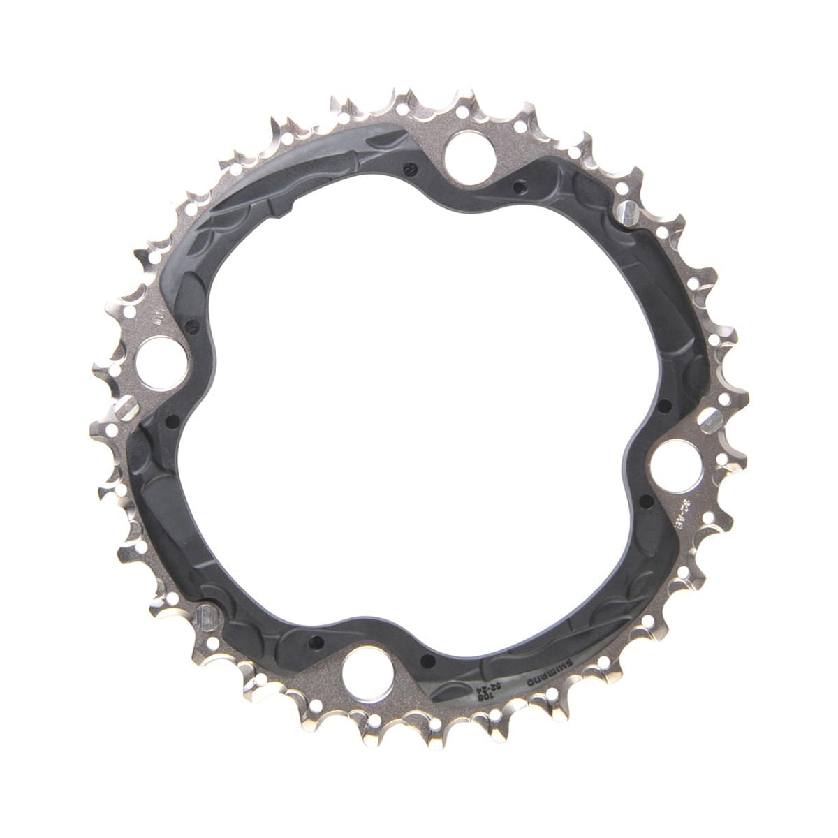 Middenblad SHIMANO SLX M660/670/XT M780 10-speed, 4-gaats, 104 mm — kettingblad tegen witte achtergrond