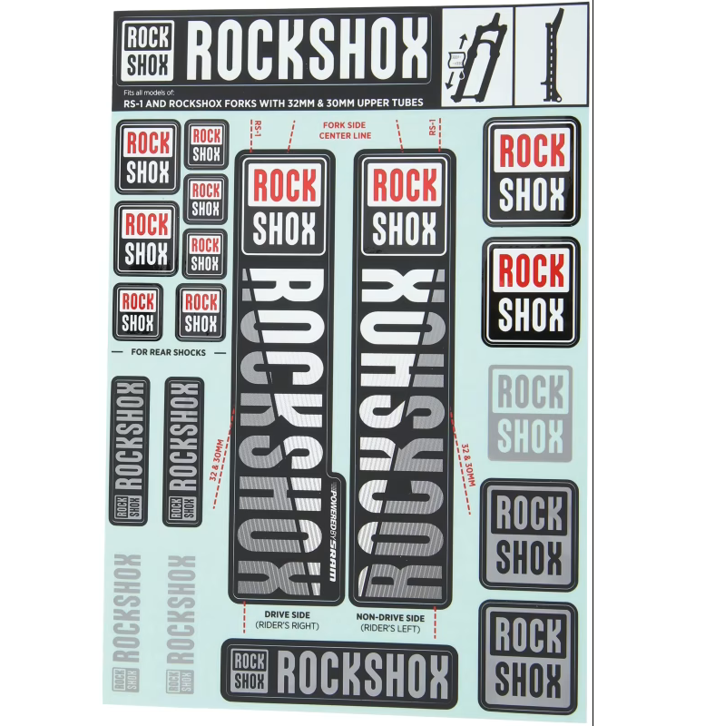Stickerkit voor RockShox-voorvork 30/32 mm MY18 voor SID/REBA/REVELATION/SEKTOR/RECON wit #11.4318.003.497