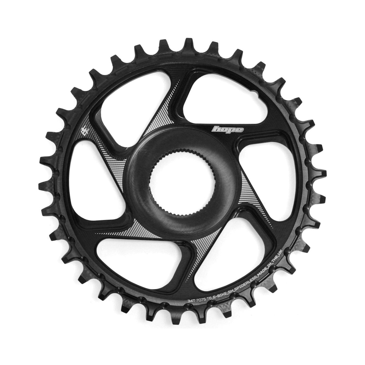 Zwart HOPE R22 enkel kettingblad 9/10/11/12-speed, direct mount, voor SHIMANO e-bike — kettingblad tegen witte achtergrond