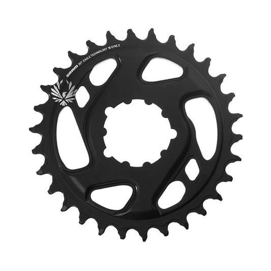 Zwart SRAM EAGLE X-SYNC 2 BOOST enkel kettingblad 11/12-speed, direct mount, 3 mm offset, aluminium — kettingblad tegen witte achtergrond