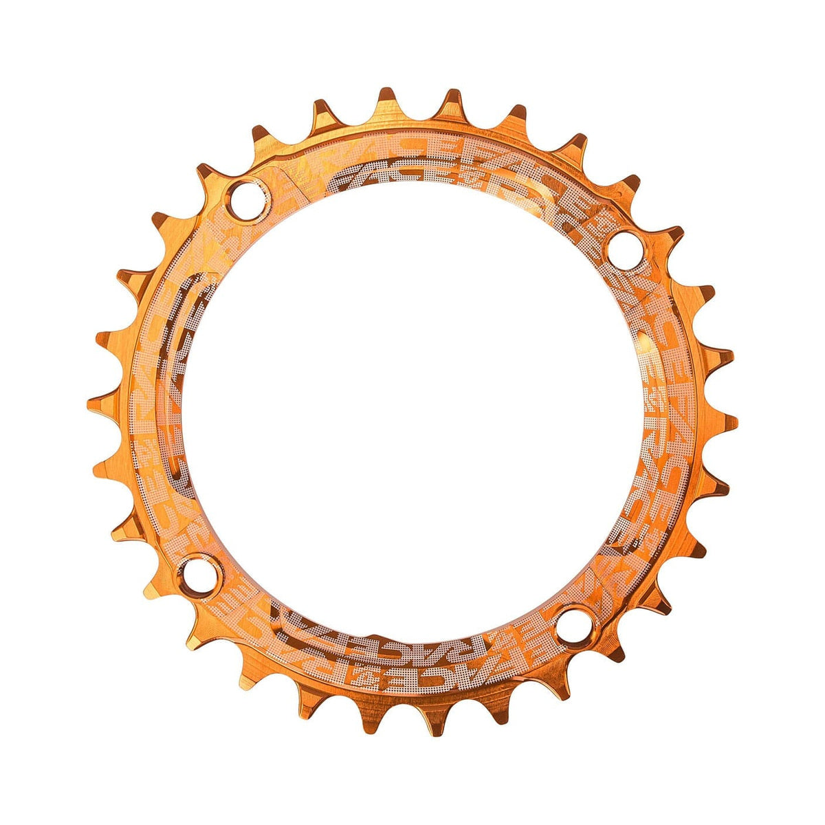 Oranje RACE FACE enkel kettingblad 9/10/11/12-speed, narrow-wide, 4-gats, 104 mm — kettingblad tegen witte achtergrond