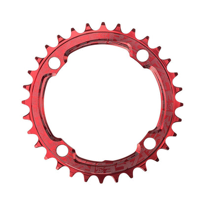 Rood RACE FACE enkel kettingblad 9/10/11/12-speed, narrow-wide, 4-gats, 104 mm — kettingblad tegen witte achtergrond