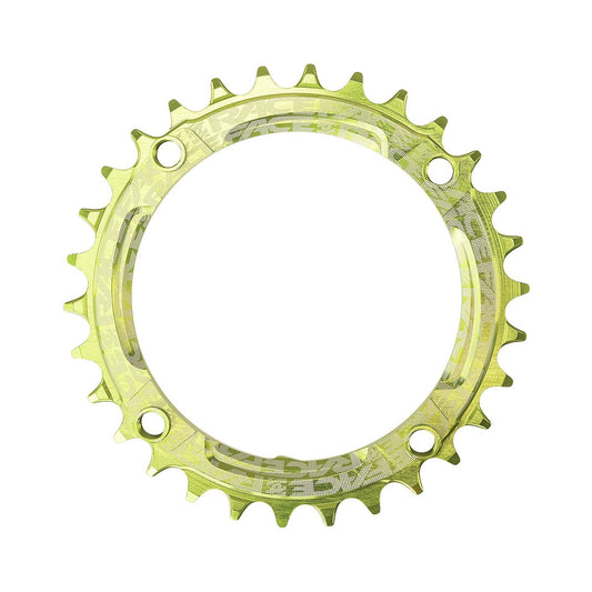 Groen RACE FACE enkel kettingblad 9/10/11/12-speed, narrow-wide, 4-gats, 104 mm — kettingblad tegen witte achtergrond