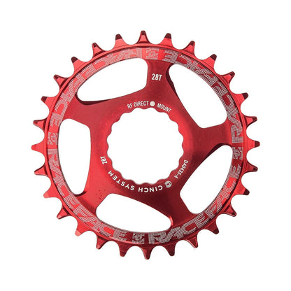 Rood RACE FACE enkel kettingblad 9/10/11/12-speed, narrow-wide, Cinch direct mount — kettingblad tegen witte achtergrond