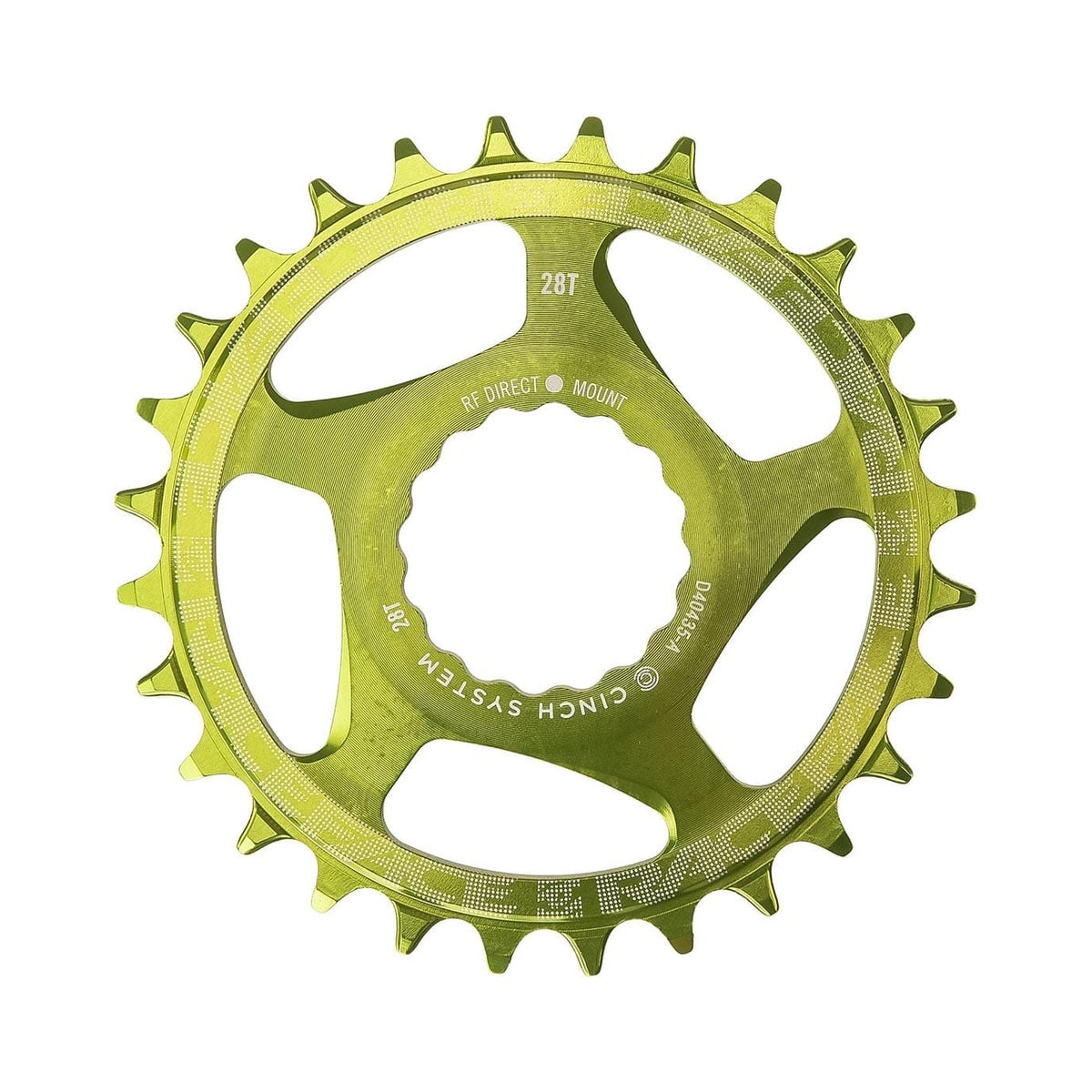 Groen RACE FACE enkel kettingblad 9/10/11/12-speed, narrow-wide, Cinch direct mount — kettingblad tegen witte achtergrond