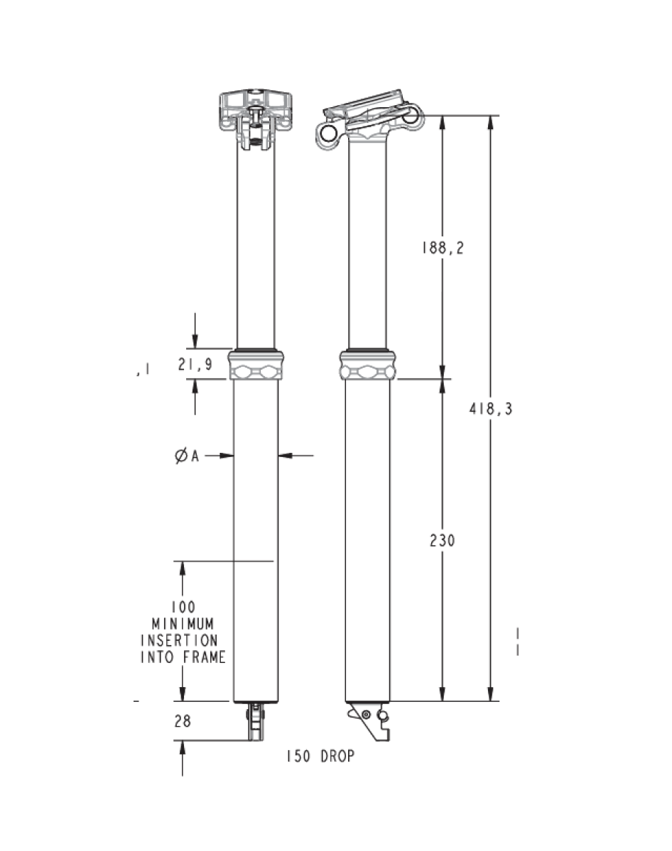 FOX RACING SHOX TRANSFER FACTORY 150mm telescopische zadelpen