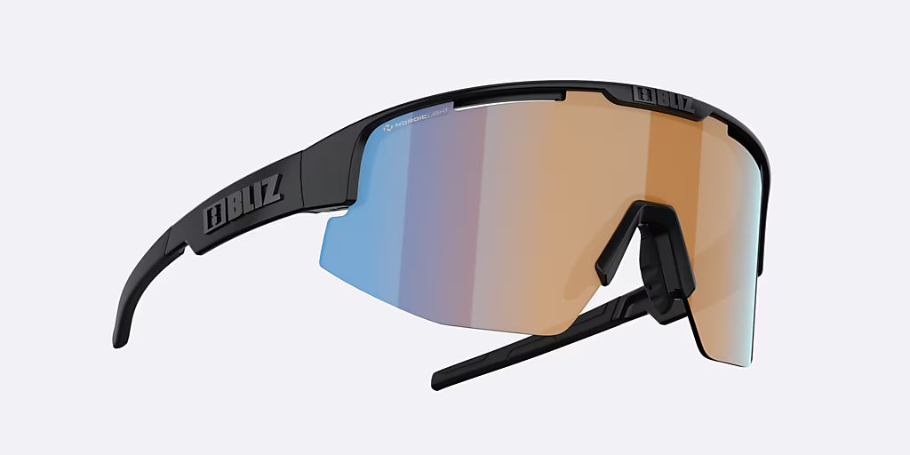 BLIZ MATRIX Matzwarte Koraal/Oranje Iridium Blauw Glas