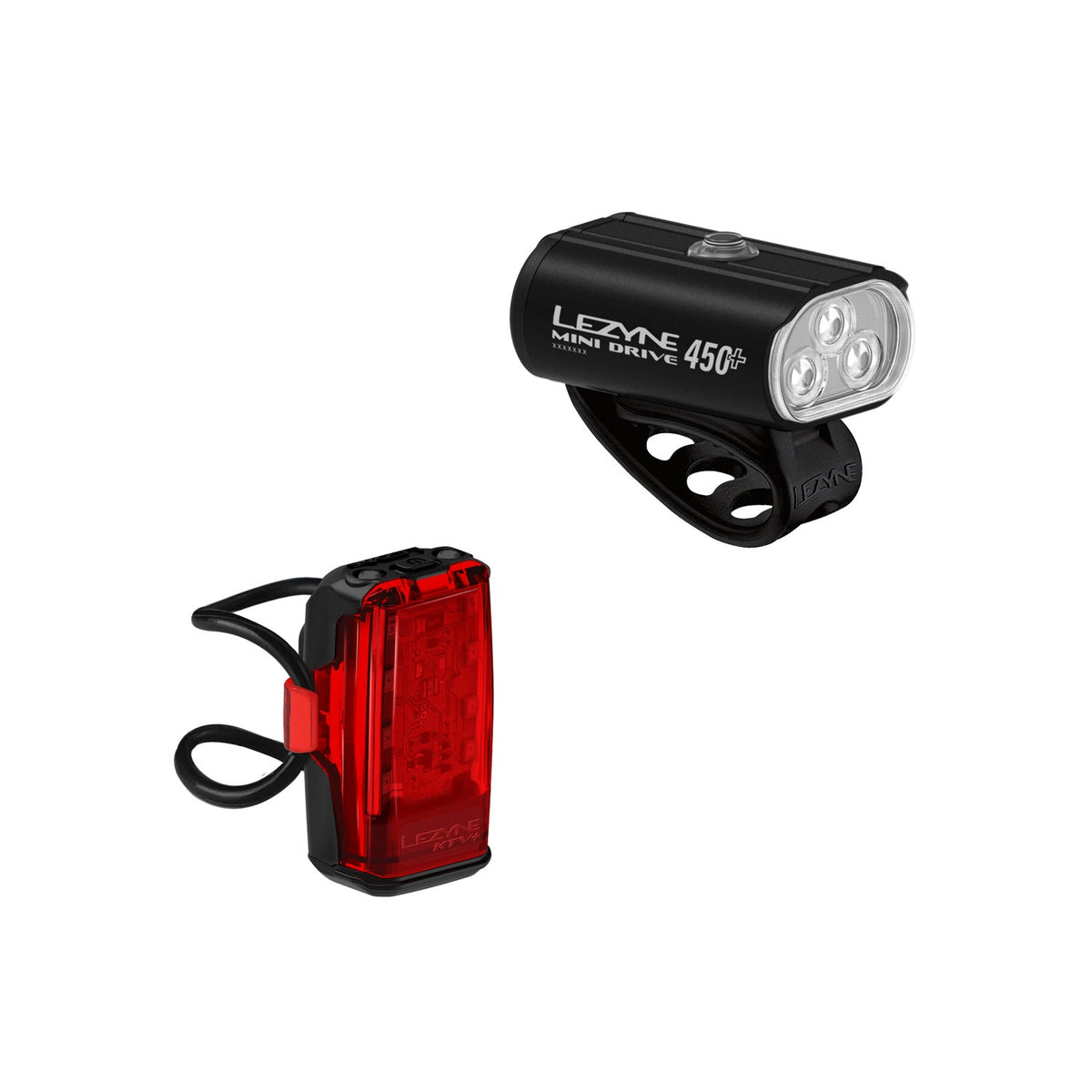 Set met voorlicht LEZYNE MINI DRIVE 450+ en achterlicht KTV+ DRIVE zwart