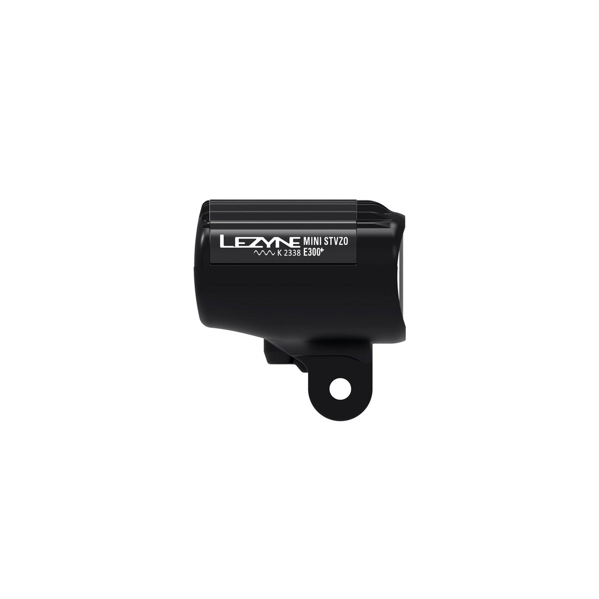 Voorlicht LEZYNE E-BIKE E-MINI STVZO E300+ van opzij met aluminium plaat