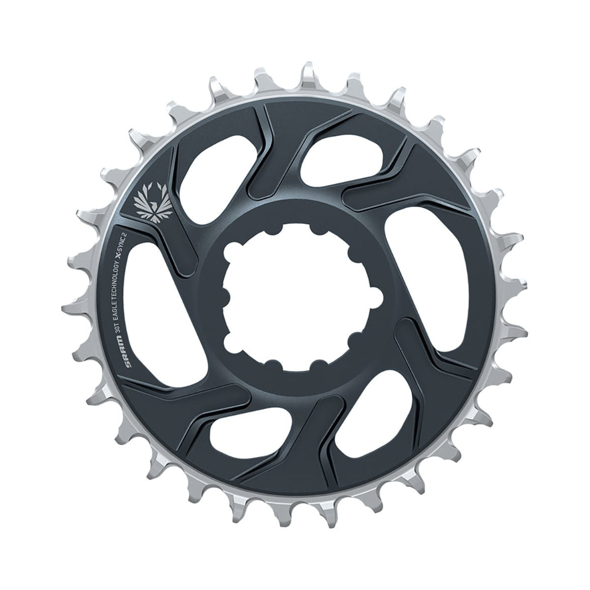 Enkel kettingblad SRAM X-SYNC 2 EAGLE 12 versnellingen Direct Mount offset 6 mm Lunar Grey — kettingblad op witte achtergrond