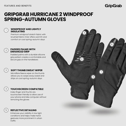 Handschoenen GRIPGRAB HURRICANE 2 WINDPROOF SPRING AUTUMN Zwart