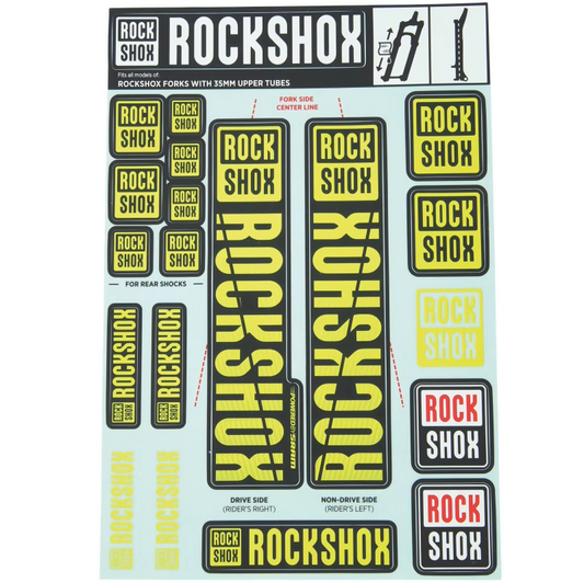Kit Stickers de Fourche ROCKSHOX 35mm MY18 pour PIKE/LYRIK/YARI/DOMAIN/REVELATION Jaune #11.4318.003.507