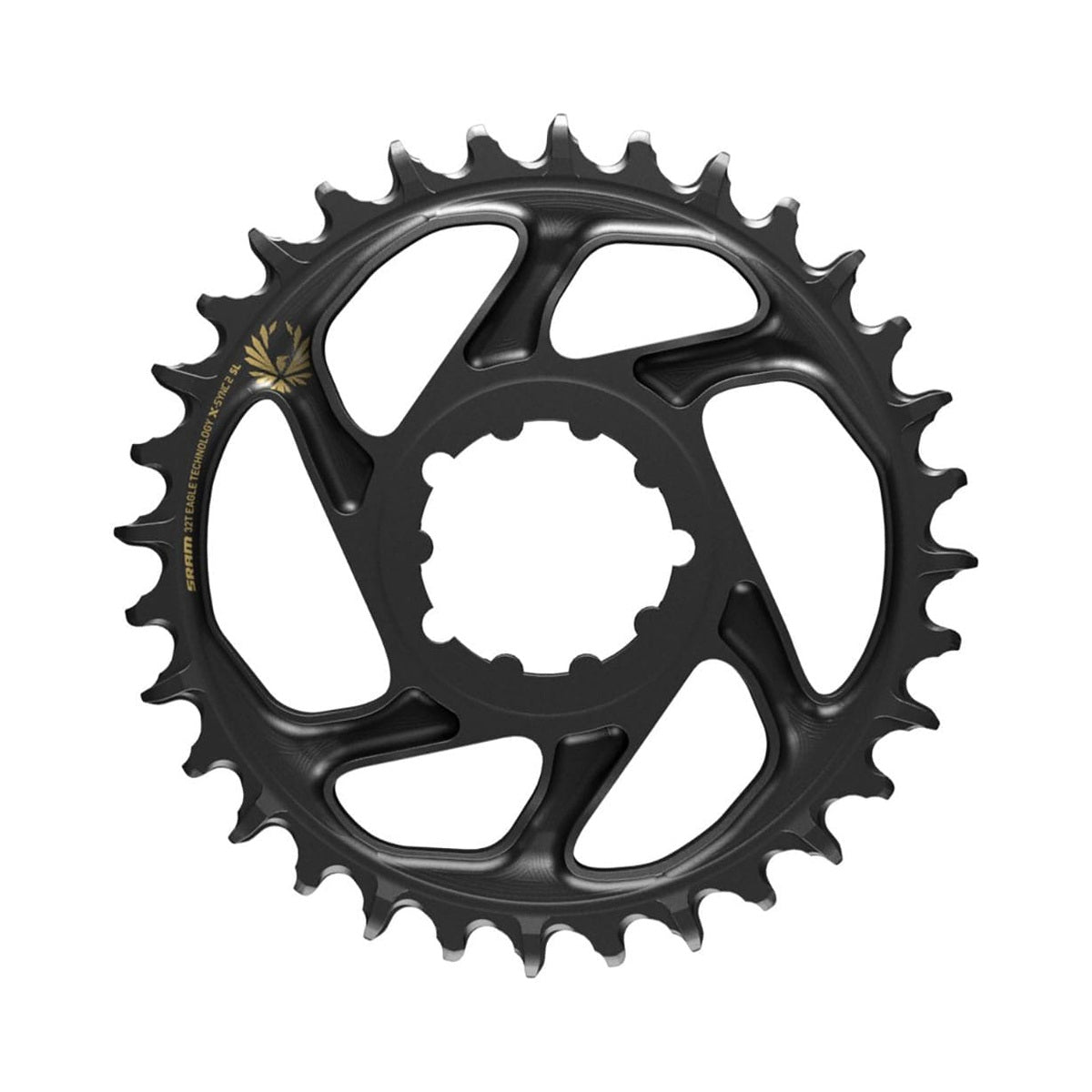 Enkel kettingblad SRAM EAGLE X-SYNC 2 SL BOOST 12 versnellingen Direct Mount offset 3 mm zwart/goud — kettingblad op witte achtergrond