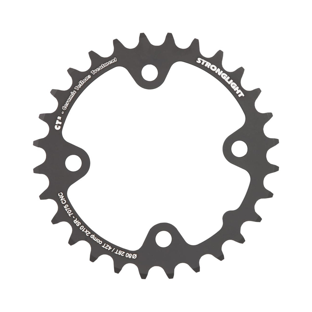 Binnenblad STRONGLIGHT CT² Sram 10 versnellingen 4 boutgaten 80 mm — kettingblad op witte achtergrond