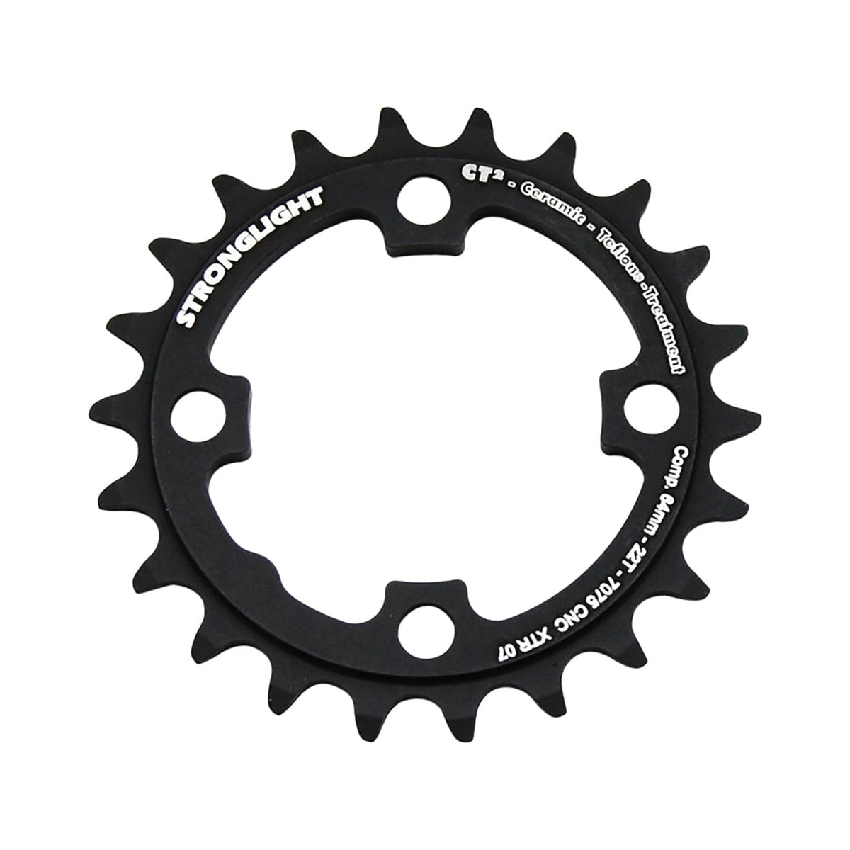 Binnenblad STRONGLIGHT CT² SHIMANO XTR M970 9 versnellingen 4 boutgaten 64 mm — kettingblad op witte achtergrond