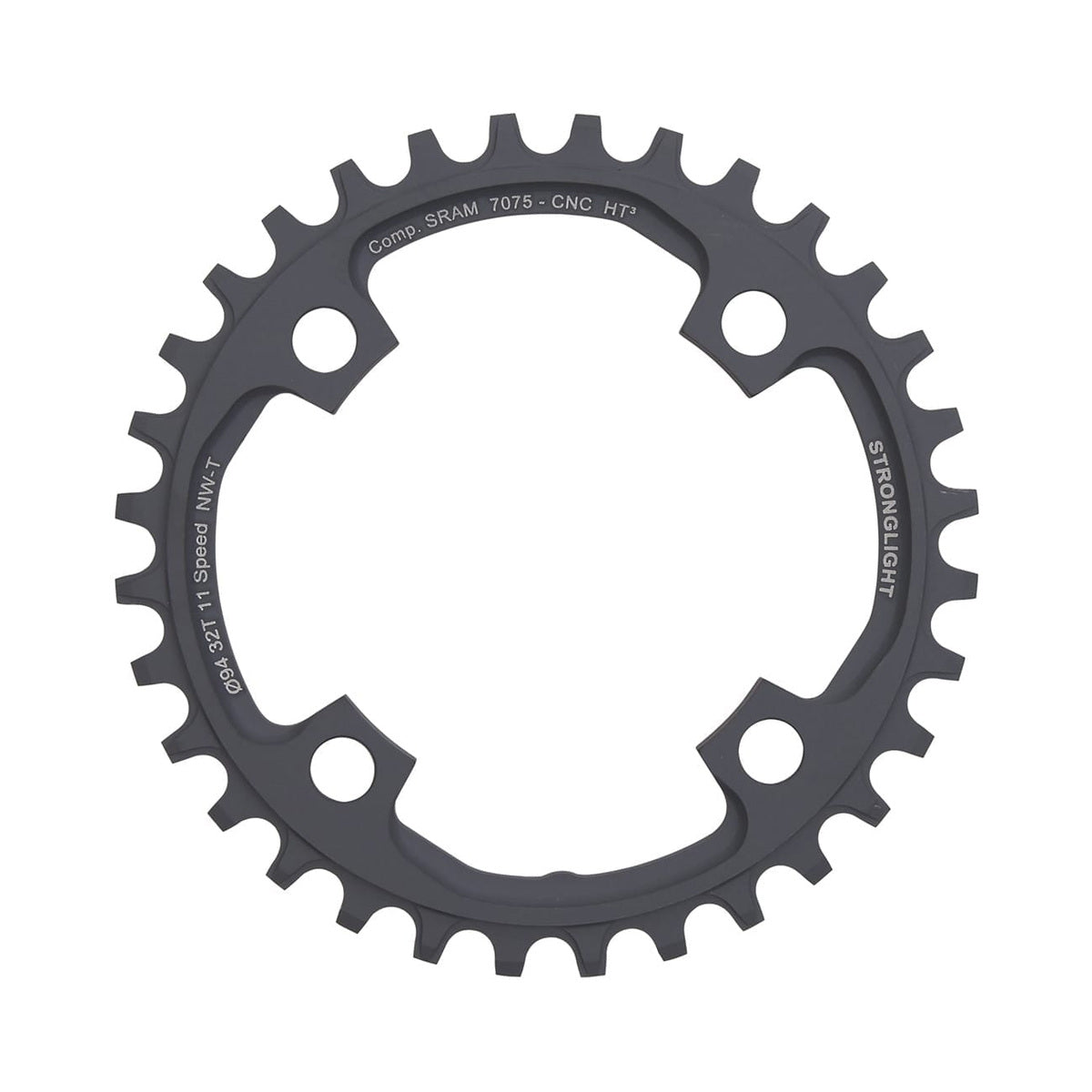 Enkel kettingblad STRONGLIGHT HT3 NARROW WIDE Sram X01 11 versnellingen 4 boutgaten 94 mm — kettingblad op witte achtergrond